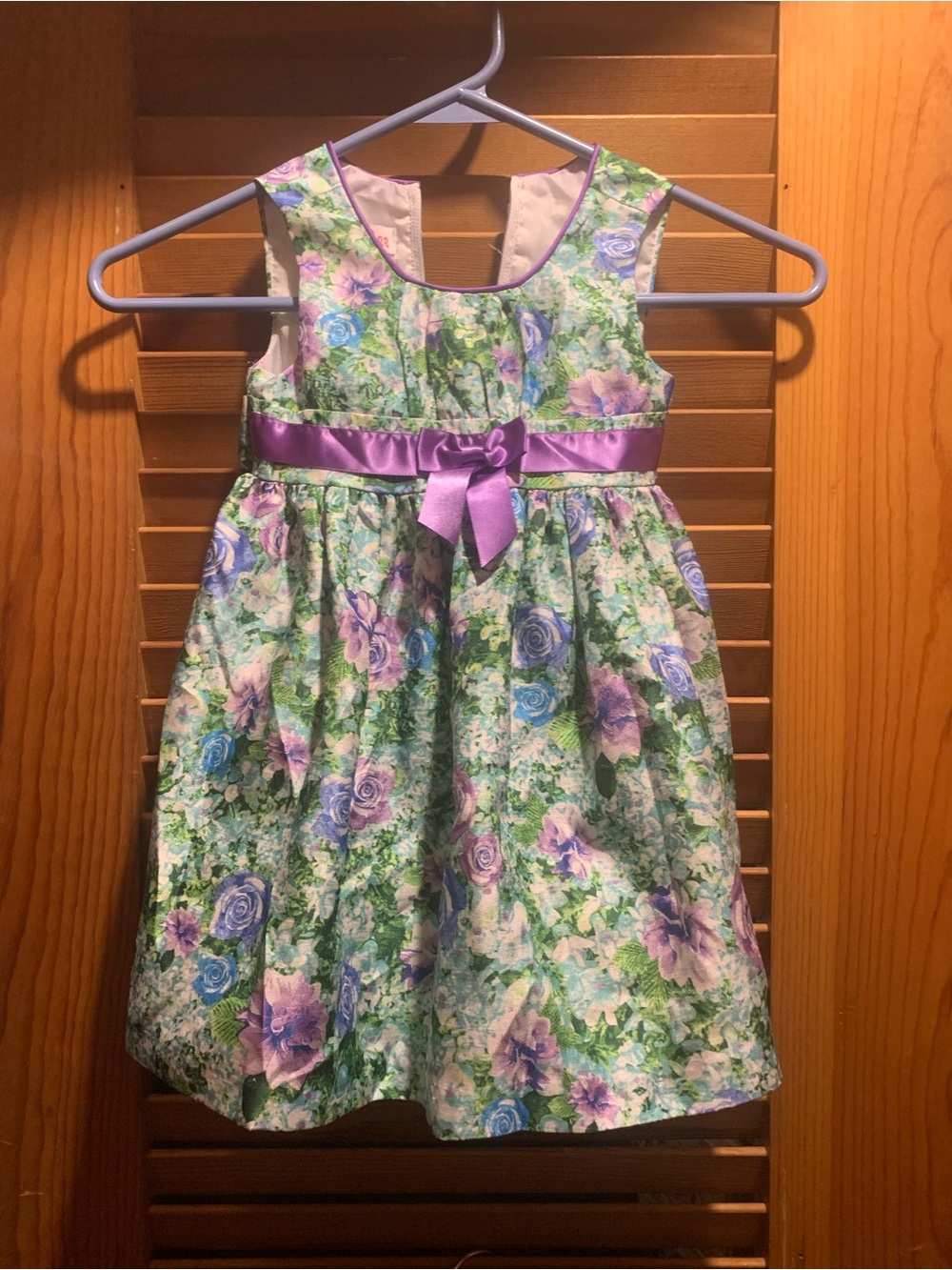 Jessica Ann Girls Floral Party Dress Purple Satin Bow Size 24m